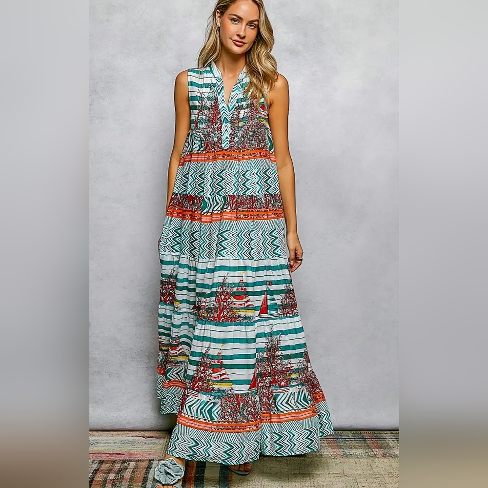 POL Vibrant Patterned Maxi Dress